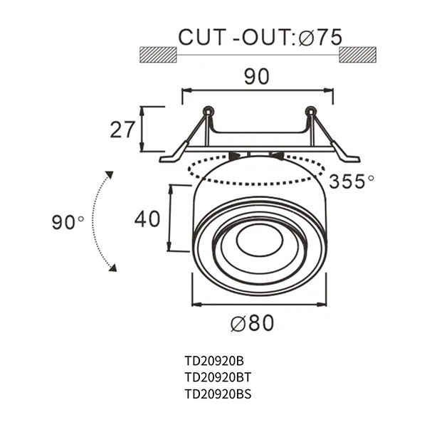 φ75/φ95mm Cut Out Downlight