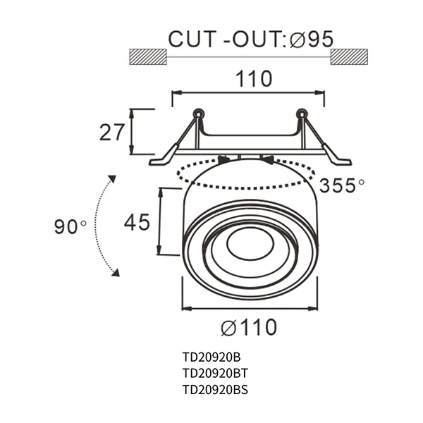φ75/φ95mm Cut Out Downlight